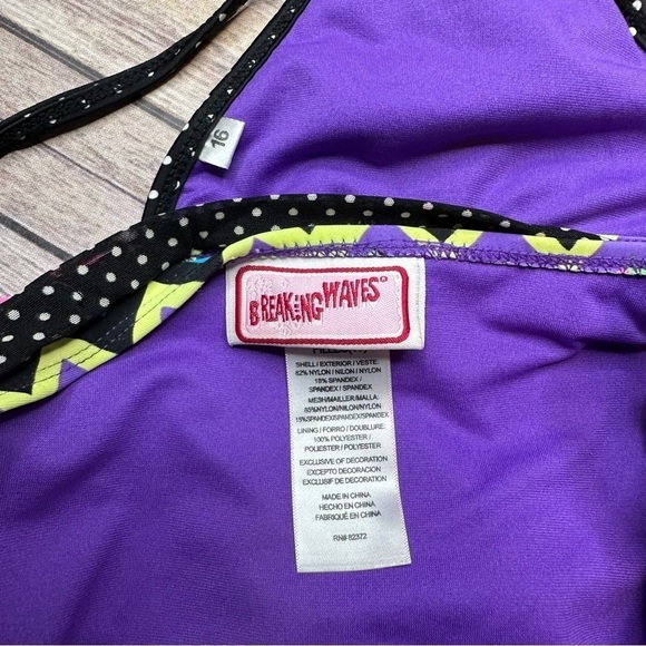 Vintage Breaking Waves Tween Juniors Size 16 Zig Zag 90's Retro Neon Bikini Swim - Picture 4 of 15